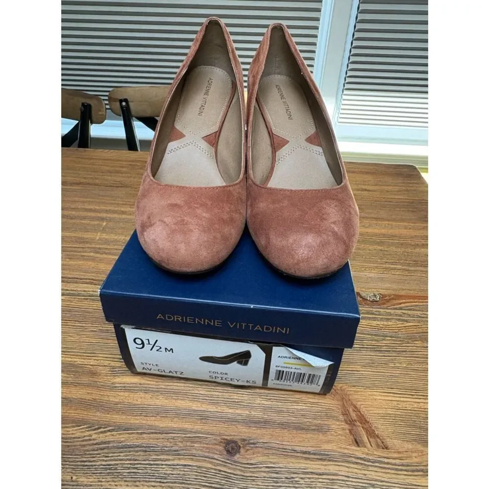 Adrienne Vittadini Rust Suede Round-Toe Pumps